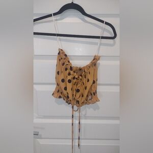 Mustard yellow and navy blue polka dot tube top